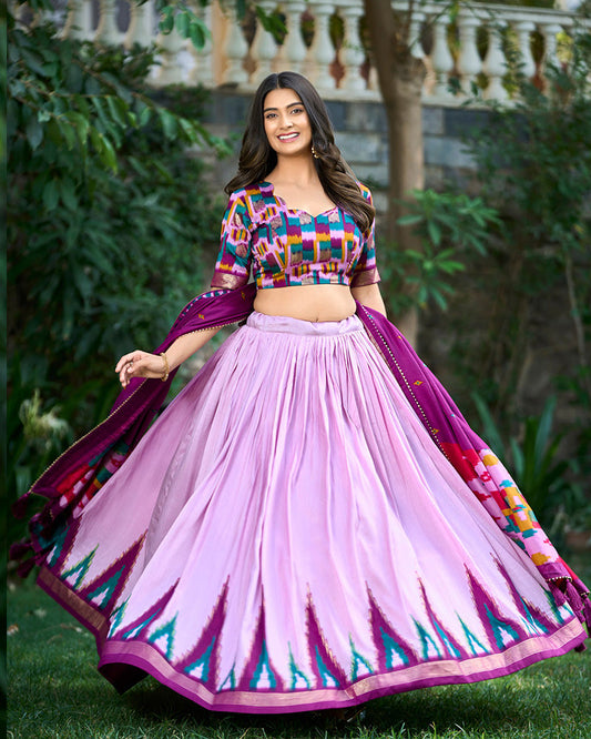 Light Purple Color Tussar Silk Printed Navratri Lehenga Choli