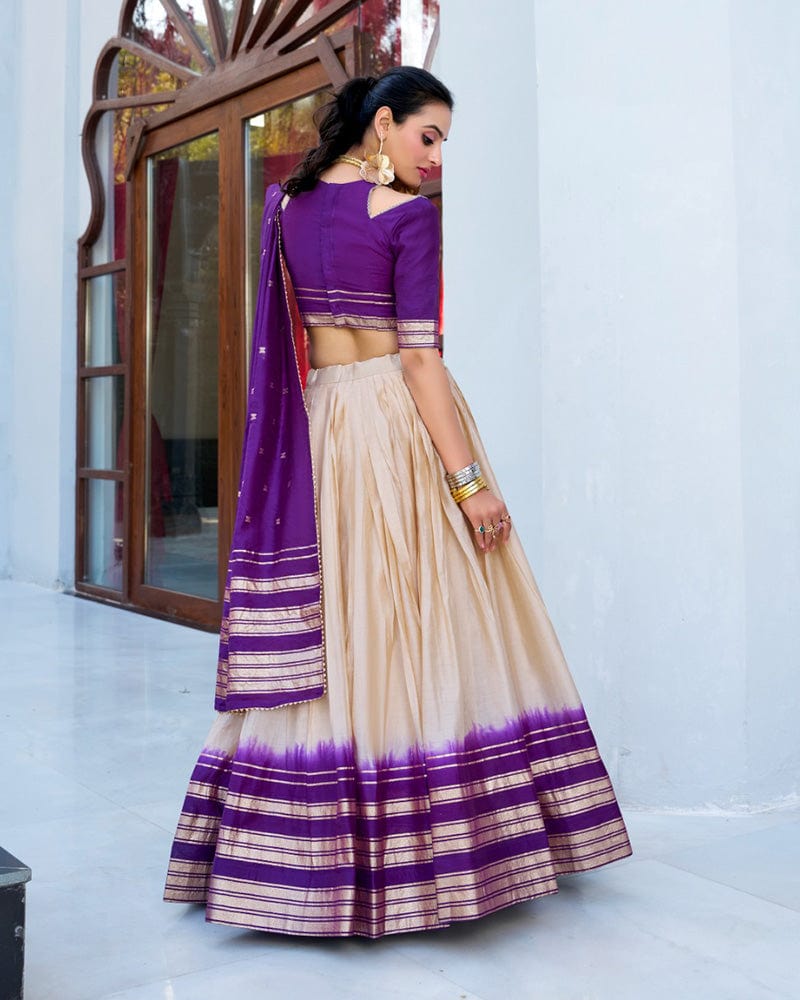 Off-White Color Pure Chanderi Plain Lehenga Choli