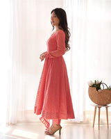 Dark Peach Color Georgette Lucknowi Three Piece Anarkali Suit