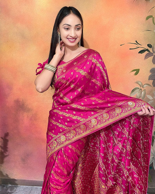 Rani Pink Color Viscose Dolla Silk Saree