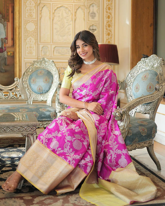 Pink Color Kanjivaram Soft Silk Saree