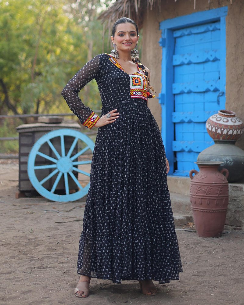 Black Color Georgette Full Flair Navratri Gown