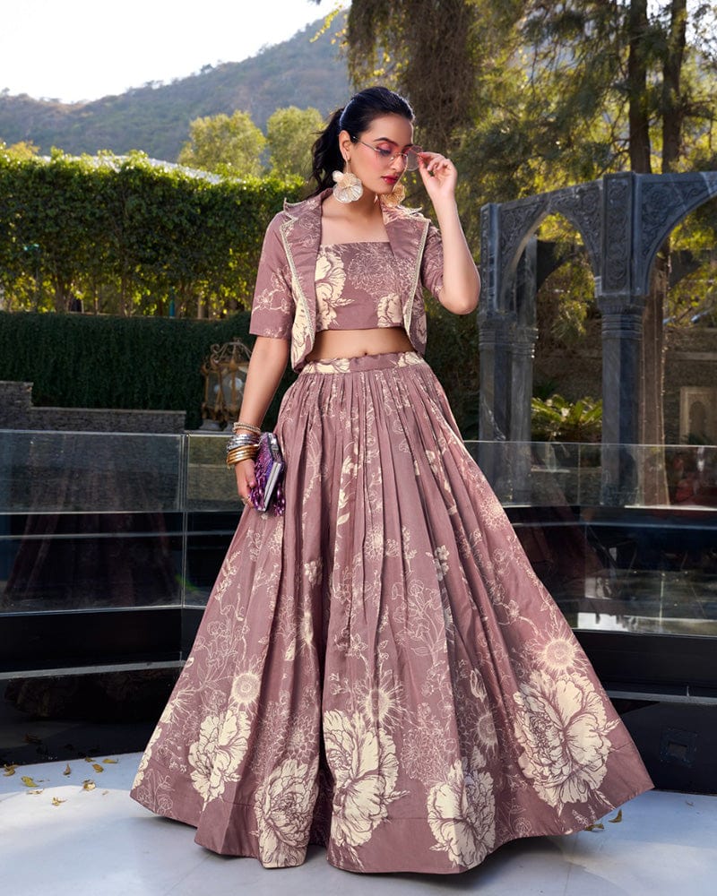 Onion Color Tussar Silk Lehenga Choli With koti