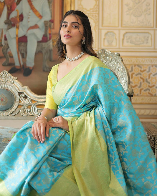 Sky Blue Color Kanjivaram Soft Silk Saree