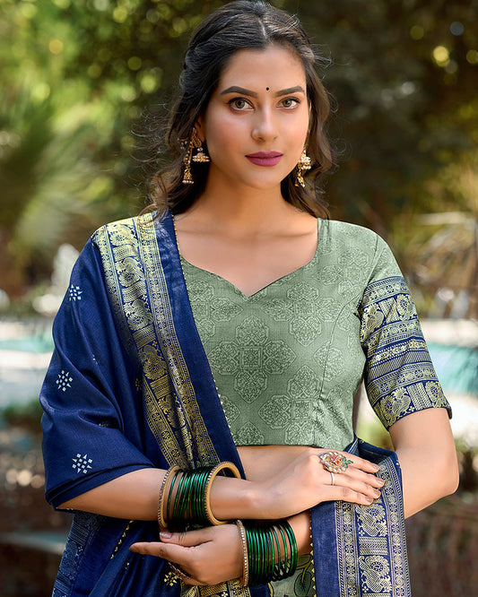 Sea Green Color Tussar Silk Kalamkari Printed Navratri Lehenga Choli