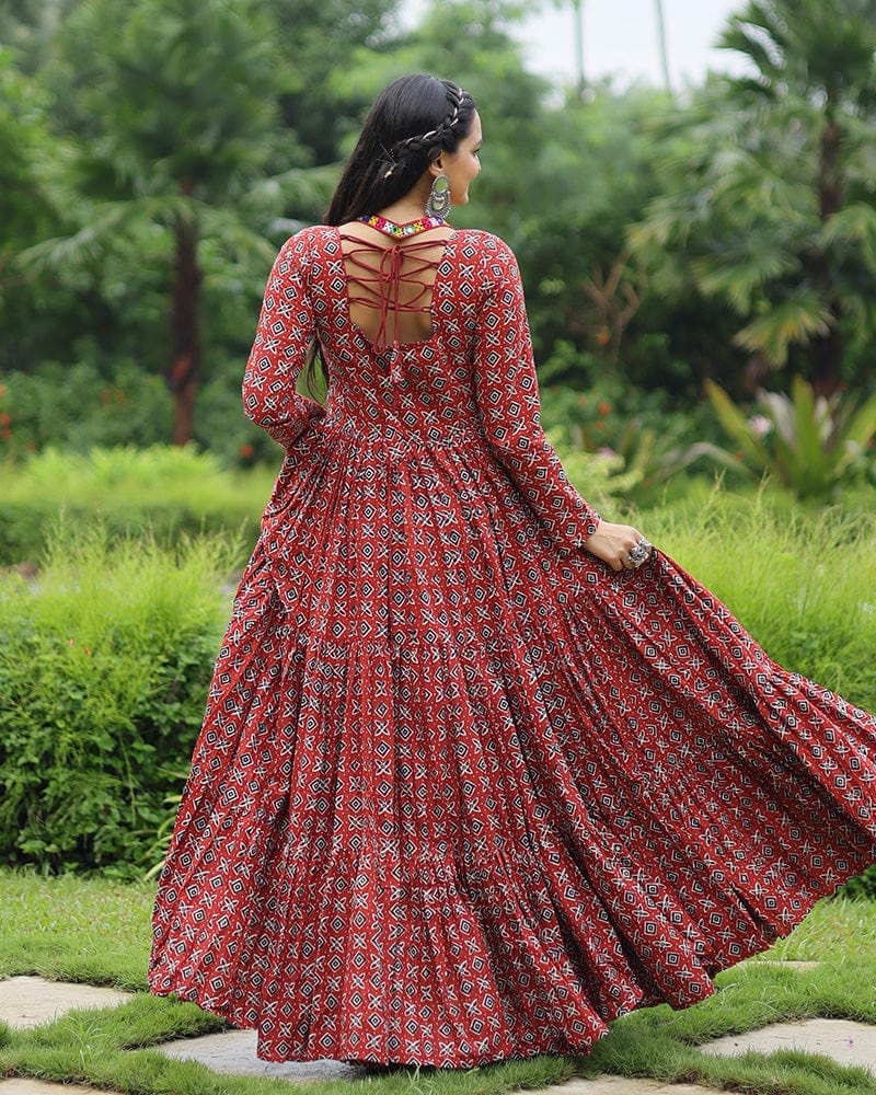 Maroon Color Cotton Gamthi Work Navratri Gown