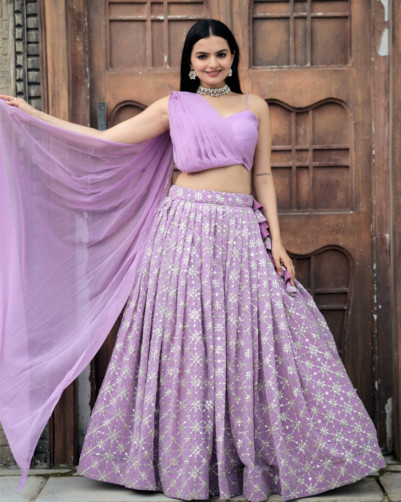 Designer Lavender Color Ready to Wear Crop Top Lehenga Choli