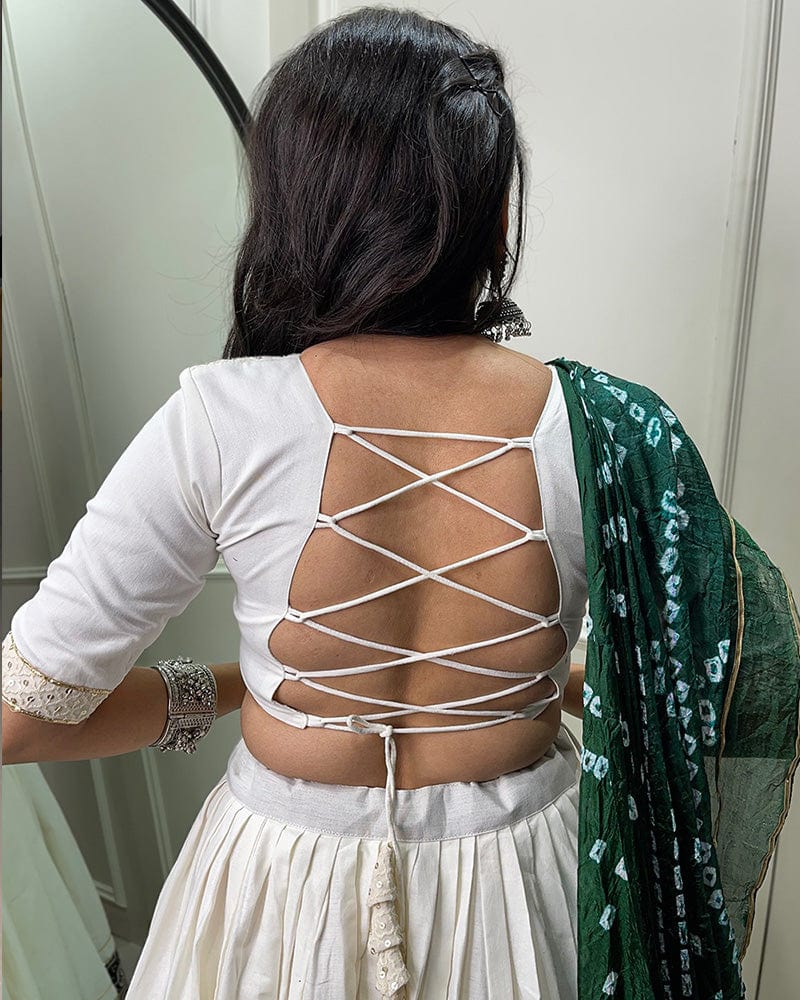 White Color Cotton Printed Navratri Lehenga Choli