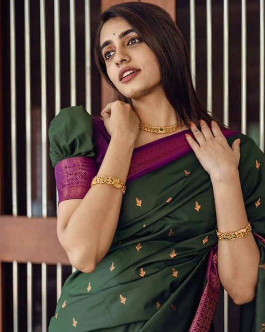 Green Color Banarasi Soft Silk Saree