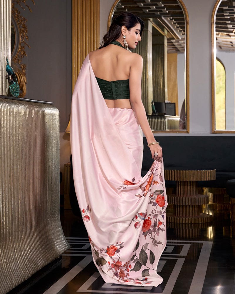 Off White Color Satin Silk Printed Saree