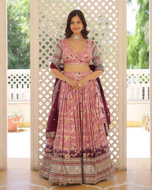 Lavender Color Pure Viscose Jacquard Lehenga Choli