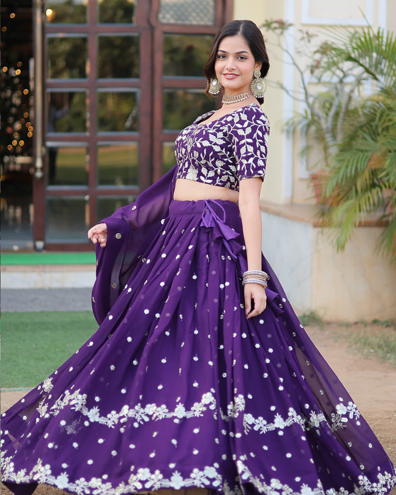 Heavy Designer Dark Purple Color Blooming Lehenga Choli