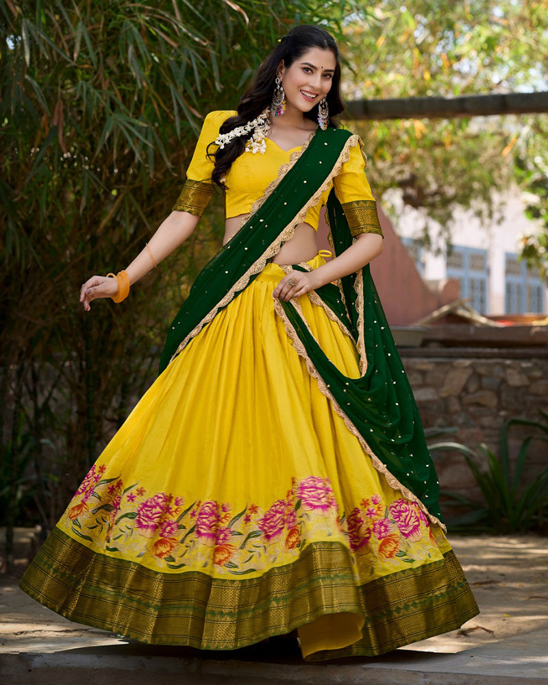Yellow Color Cotton Silk Designer Lehenga Choli
