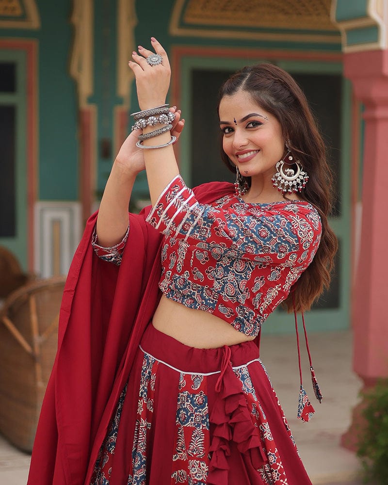 Maroon Color Rayon Printed Navratri Lehenga Choli