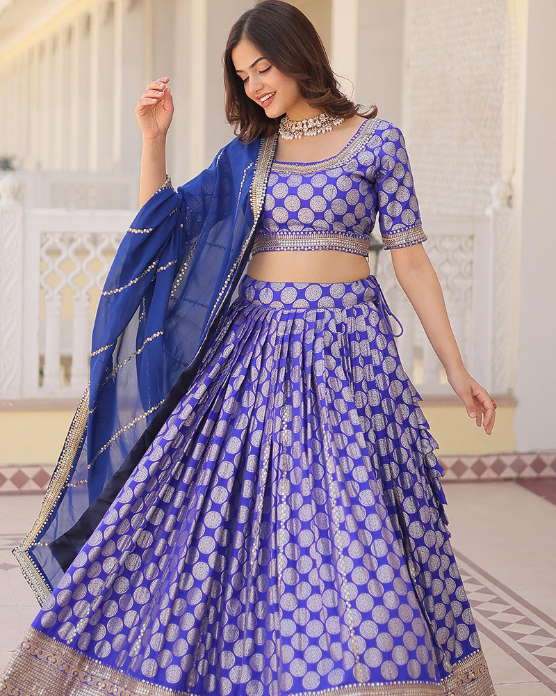 Blue Color Pure Viscose Jacquard Lehenga Choli