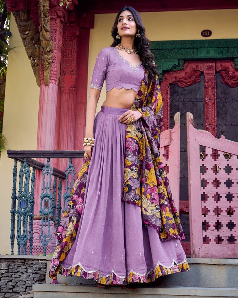 Lavender Color Vichitra Silk Embroidered Lehenga Choli