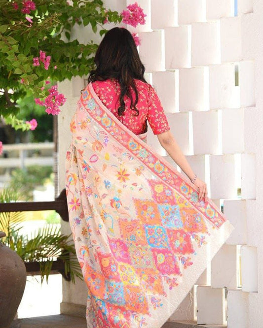 Cream Colour Banarsi Soft Silk Saree