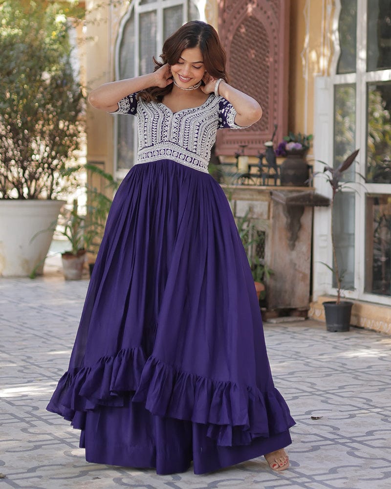 Purple Color Western Style Embroidered Lehenga Choli