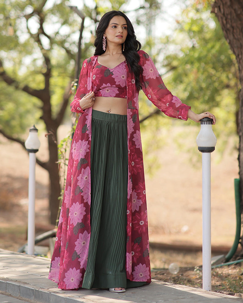 Green Color Faux Georgette Lehenga Choli