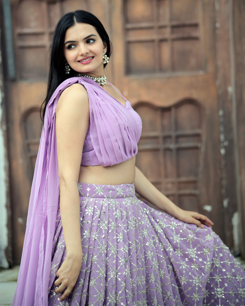 Designer Lavender Color Ready to Wear Crop Top Lehenga Choli