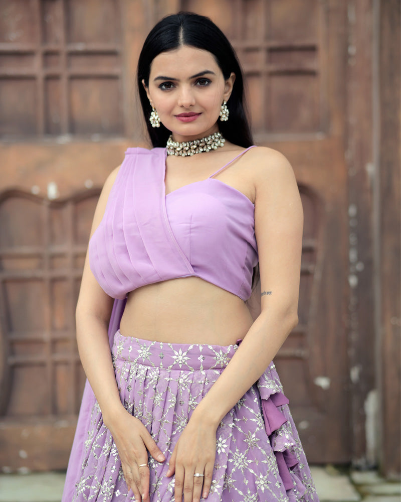 Designer Lavender Color Ready to Wear Crop Top Lehenga Choli