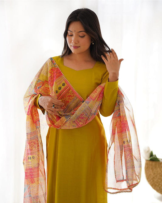 Yellow Color Viscose Ready To wear Three Piece Kurti Suit