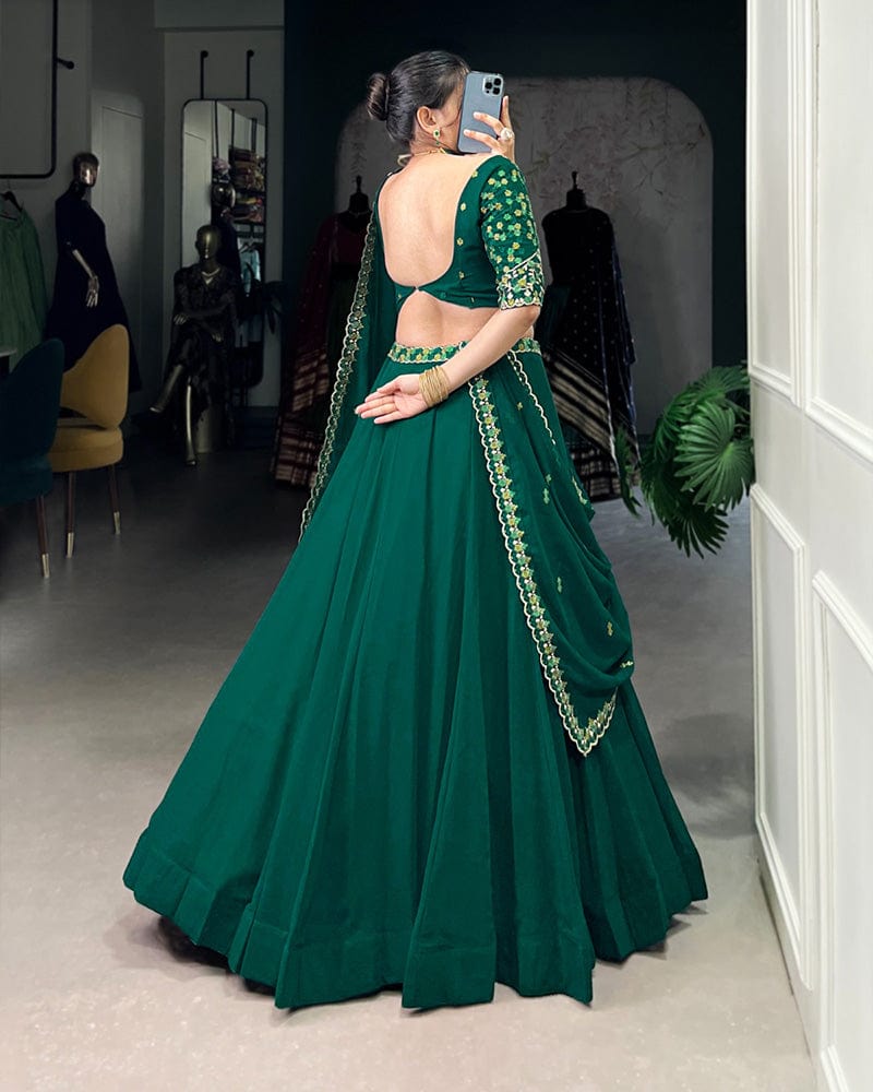 Bottle Green Color Georgette Embroidered Lehenga Choli