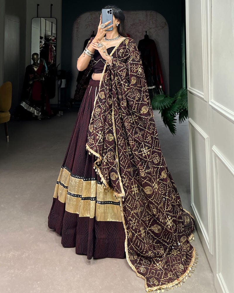 Brown Color Georgette Navratri Lehenga Choli