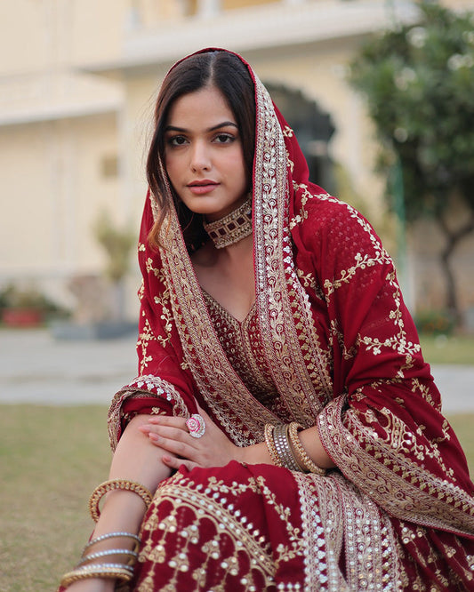 Wedding Wear Maroon Color Designer Blooming Semi stitched Lehenga Choli