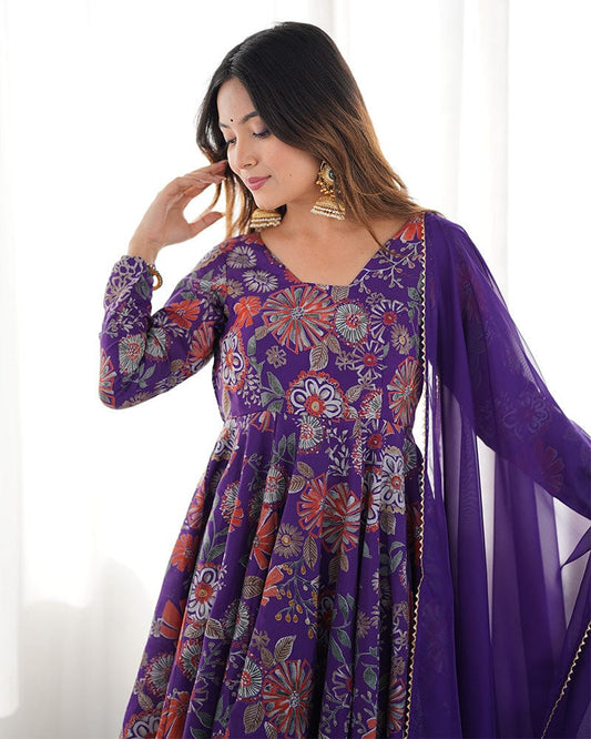Purple Color Roman Silk Discharge Printed Plazzo Suit