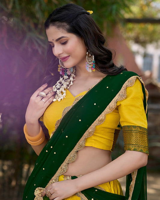 Yellow Color Cotton Silk Designer Lehenga Choli