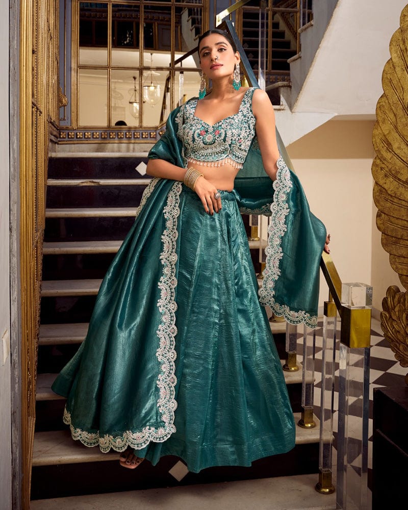Teal Green Color Gold Crush Lehenga Choli