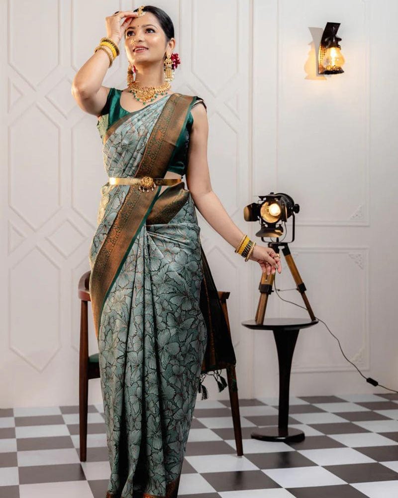 Pista Color Banarasi Jacquard Soft Silk Saree