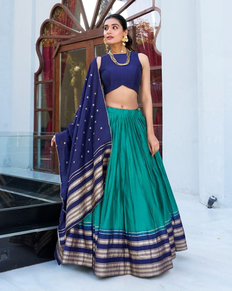 Firozi Color Pure Chanderi Plain Lehenga Choli