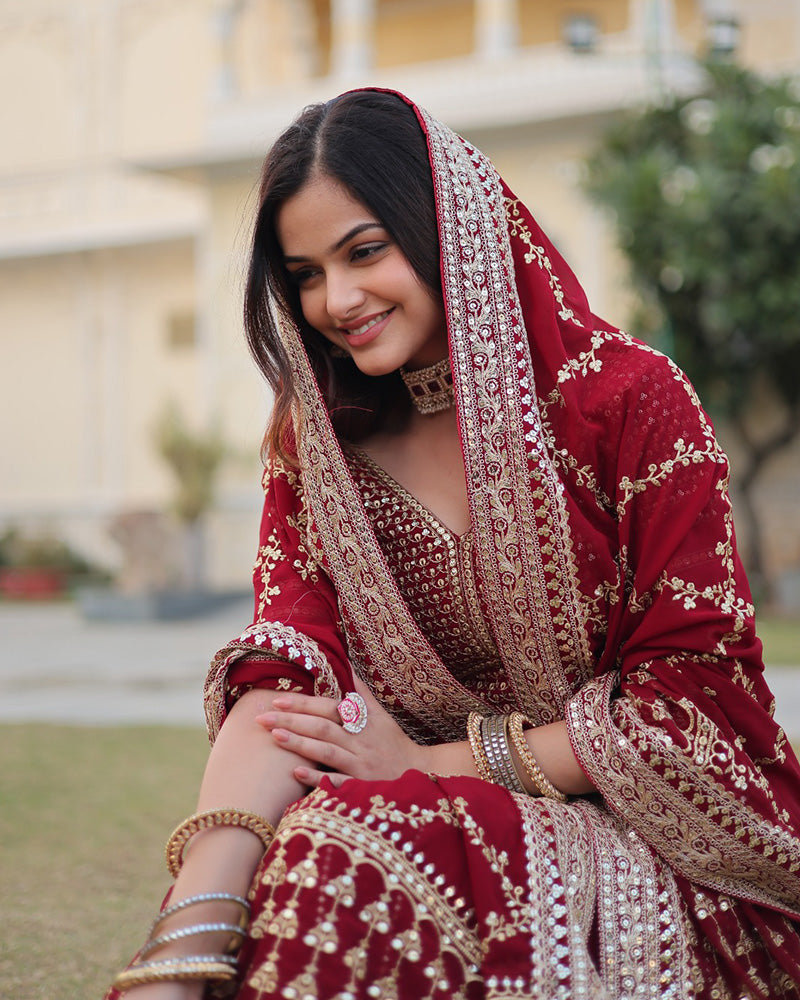Wedding Wear Maroon Color Designer Blooming Semi stitched Lehenga Choli