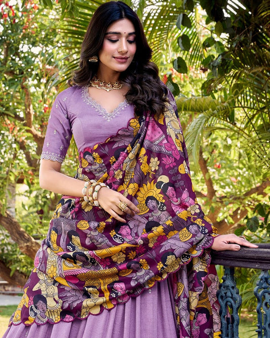 Lavender Color Vichitra Silk Embroidered Lehenga Choli