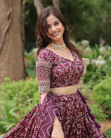 Wine Color Pure Viscose Jacquard Lehenga Choli