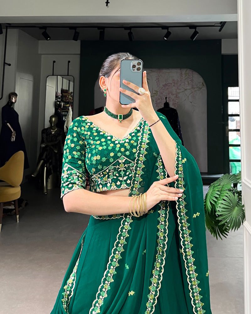 Bottle Green Color Georgette Embroidered Lehenga Choli