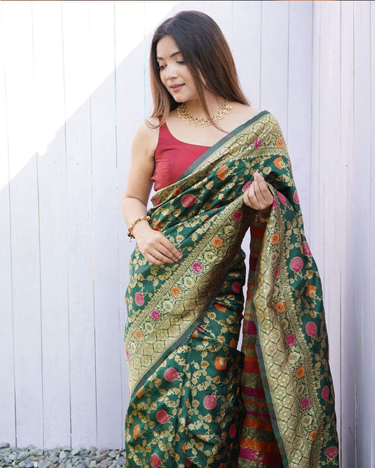 Mehndi Color Banarasi Soft Silk Saree