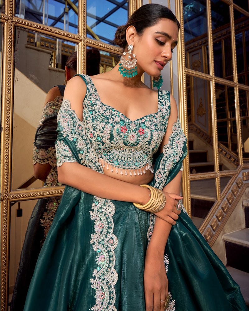 Teal Green Color Gold Crush Lehenga Choli