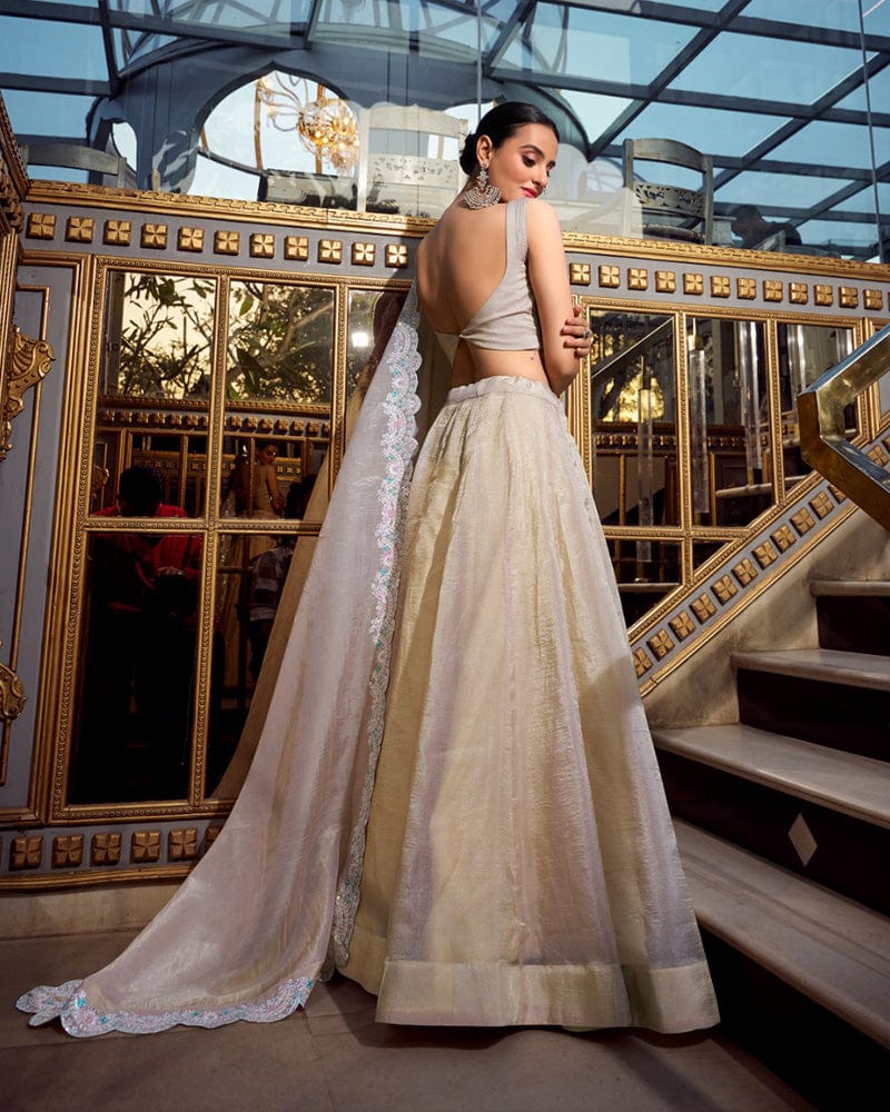 Cream Color Gold Crush Lehenga Choli