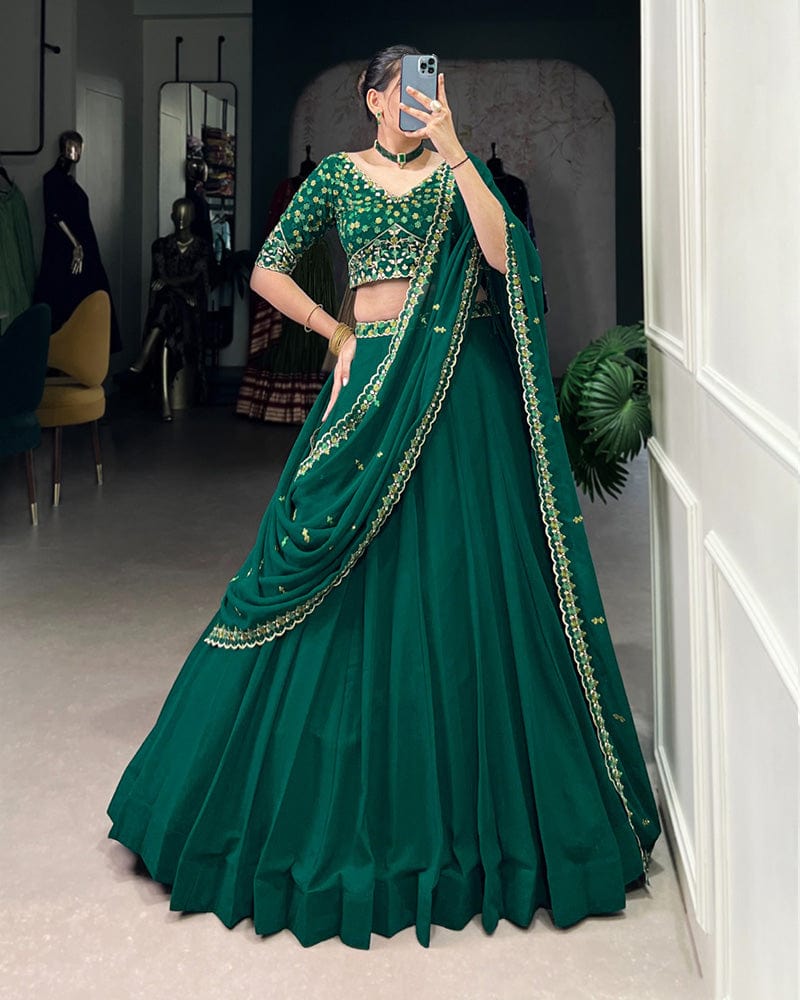 Bottle Green Color Georgette Embroidered Lehenga Choli