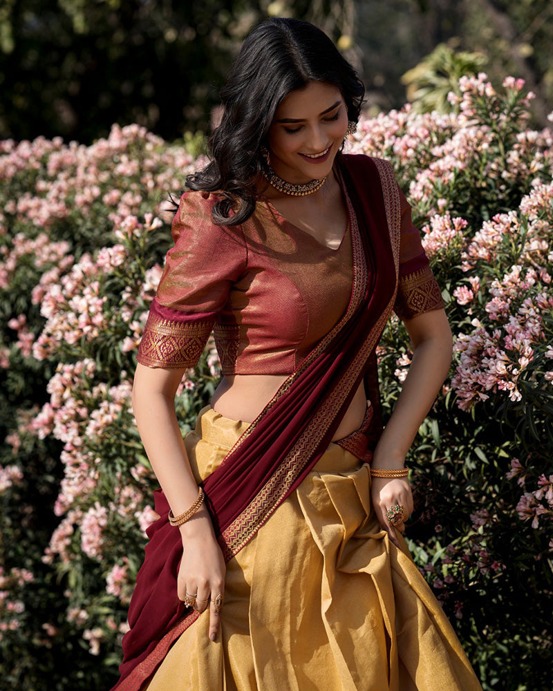 Cream Color Kanchipuram Silk Designer Lehenga Choli