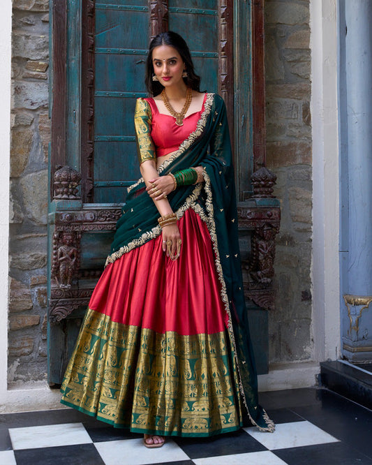 Red Color Narayan Pattu Silk Designer Lehenga Choli