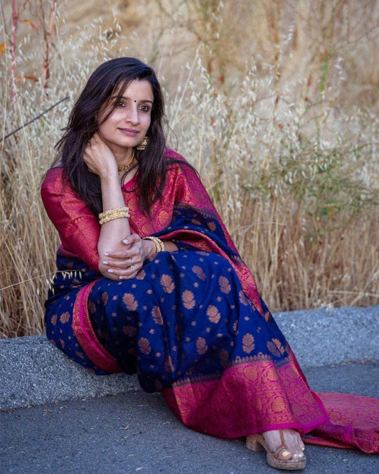 Pink And blue Color Banarasi Silk Saree