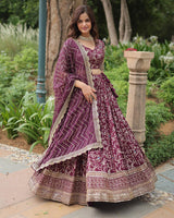 Wine Color Pure Viscose Jacquard Lehenga Choli