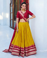 Yellow Color Pure Chanderi Plain Lehenga Choli