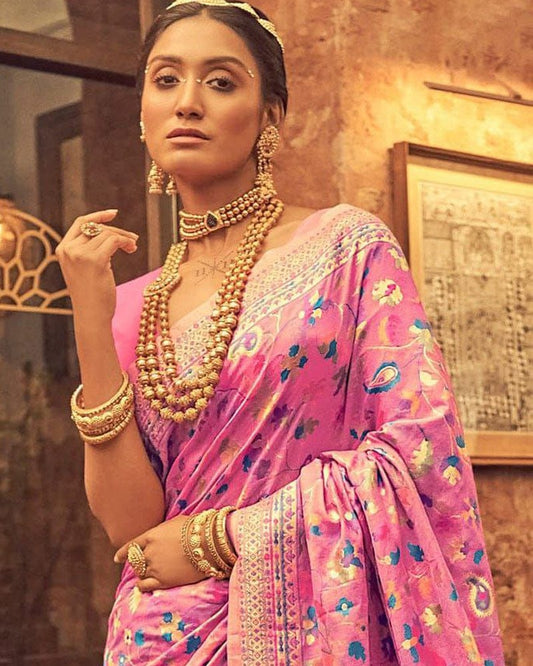 Heavy designer Pink Colour Banarsi Soft Silk Saree