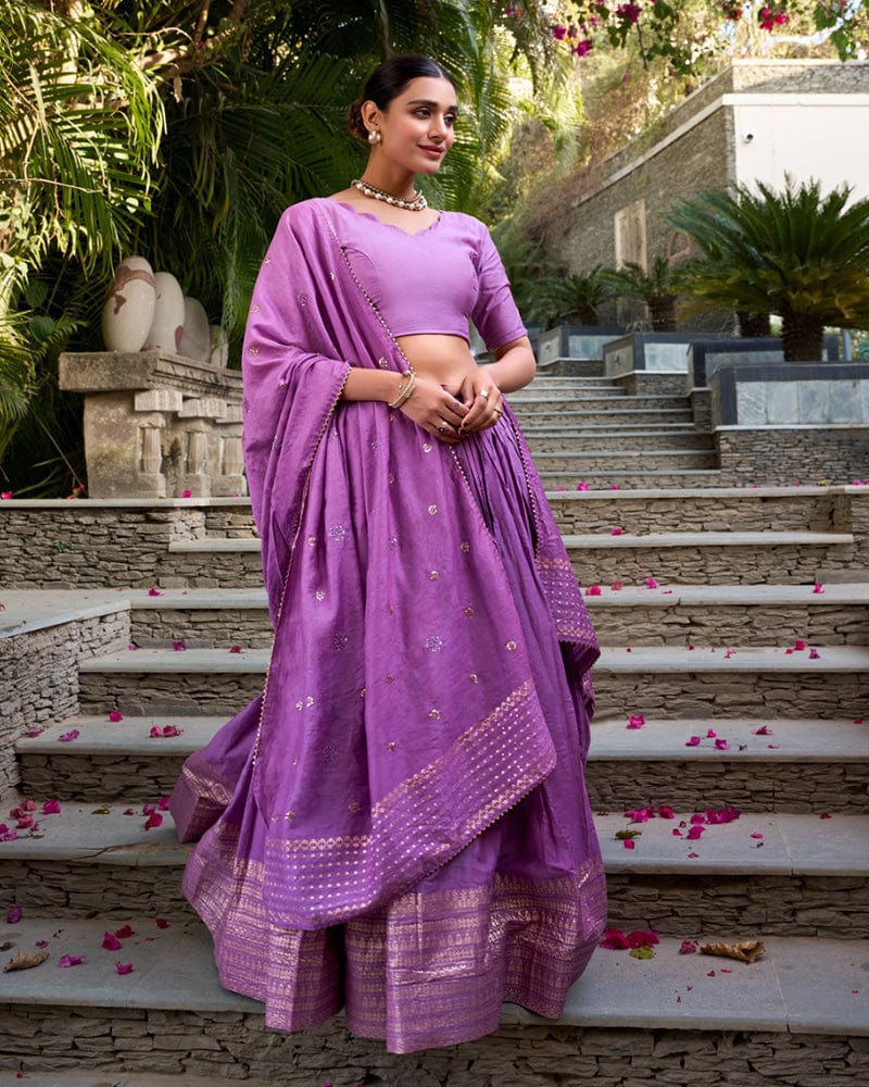 Purple Color Pure Chanderi Plain Navratri Lehenga Choli