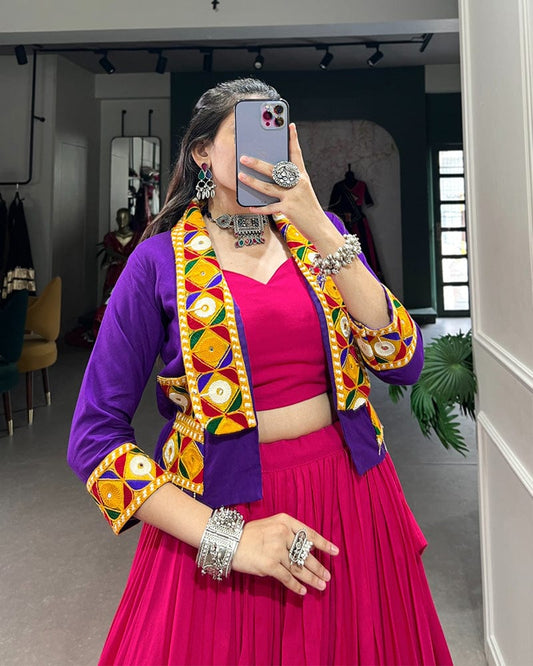 Pink Color Pure Rayon Navratri Lehenga Choli